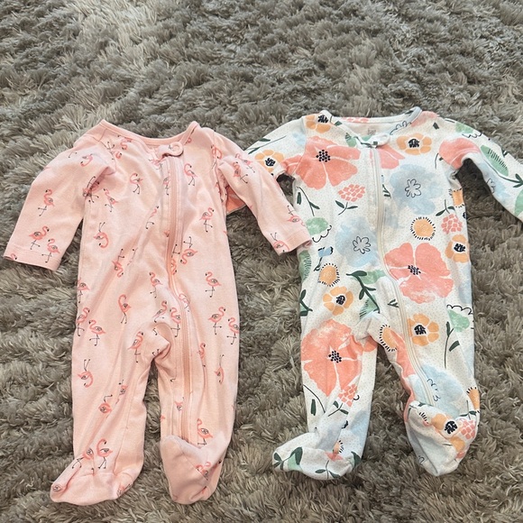 Carter's Other - Carter's Pink and Gray Floral Flamingo Footies